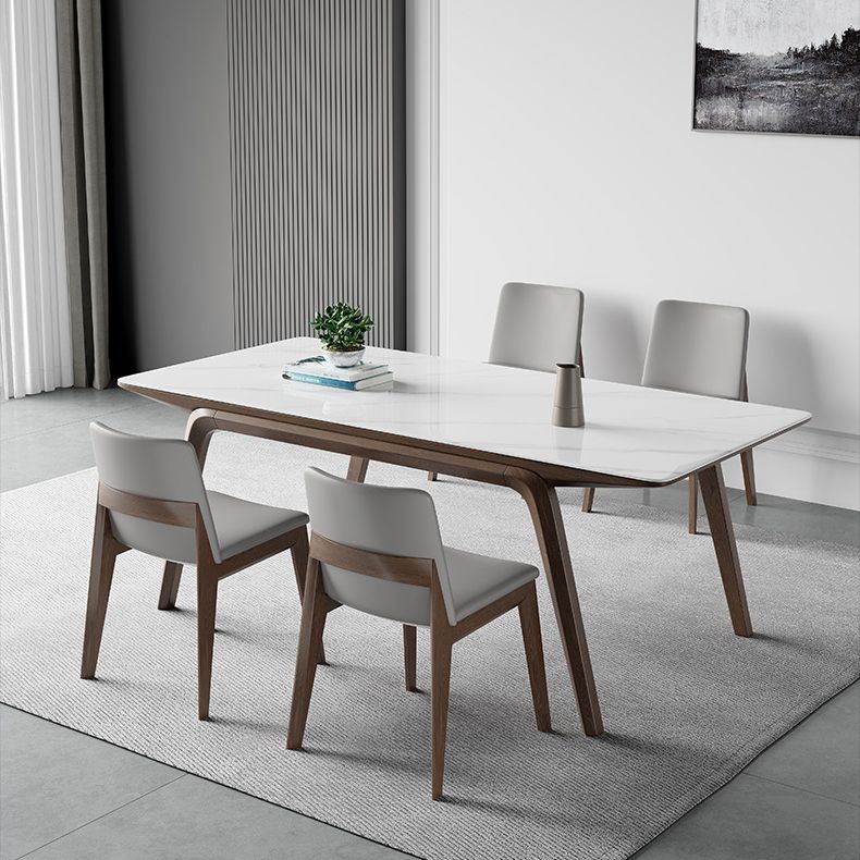 Industrial Rectangle Dining Table Sintered Stone Table with Wooden Legs