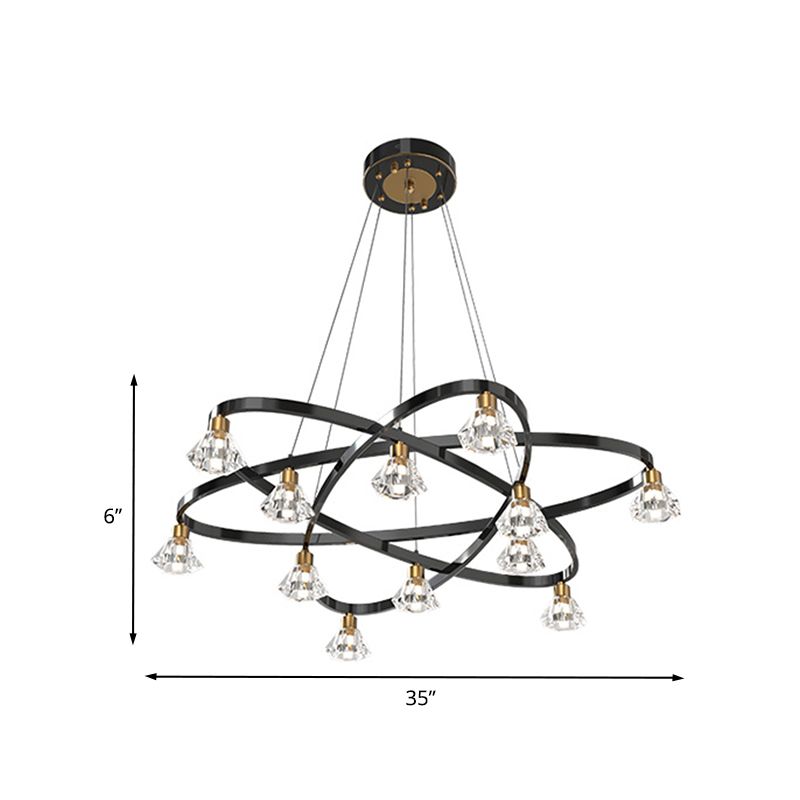 Black 12 bulbes lampe de lustre étoile en métal moderne Lumière suspendue avec une nuance de cristal clair diamant