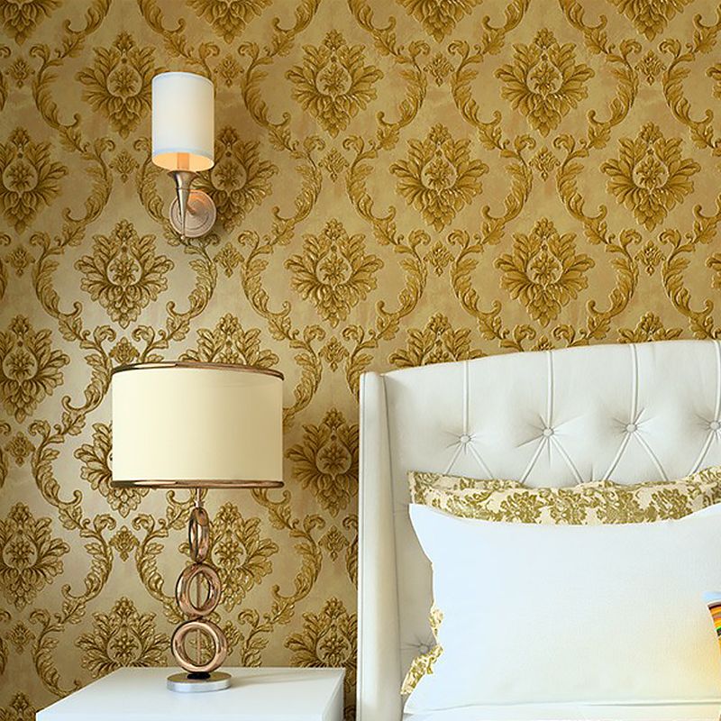 Light-Color Leaf Wallpaper Roll Jacquard Glam Moisture Resistant Wall Art for Bedroom