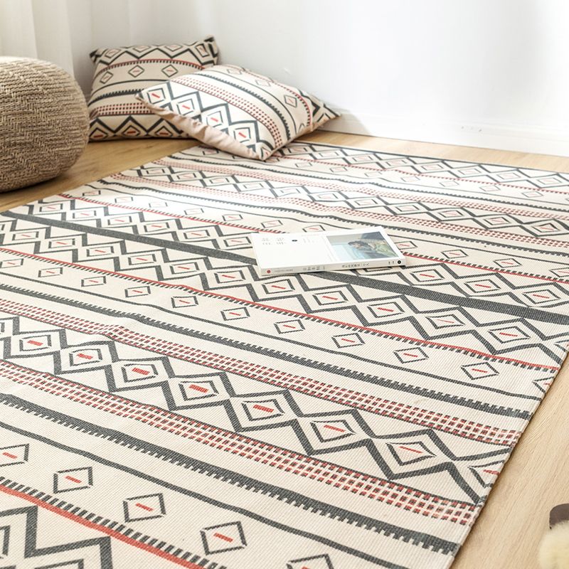 Bohemian Geometric Rug Multi-Color Jute Area Carpet Pet Friendly Machine Washable Easy Care Area Rug for Bedroom