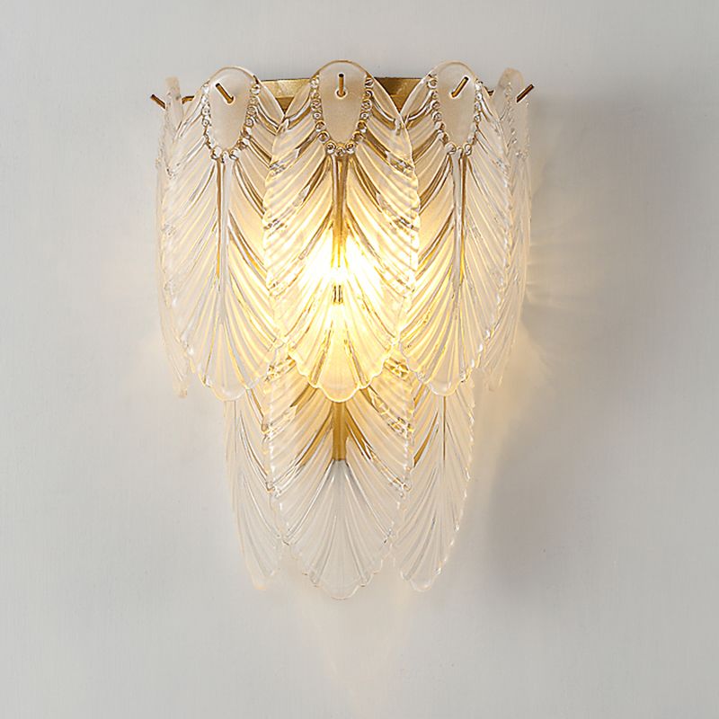 Leaf Flush Mount Wall Sconce Postmodern Crystal Gold Wall Light for Living Room