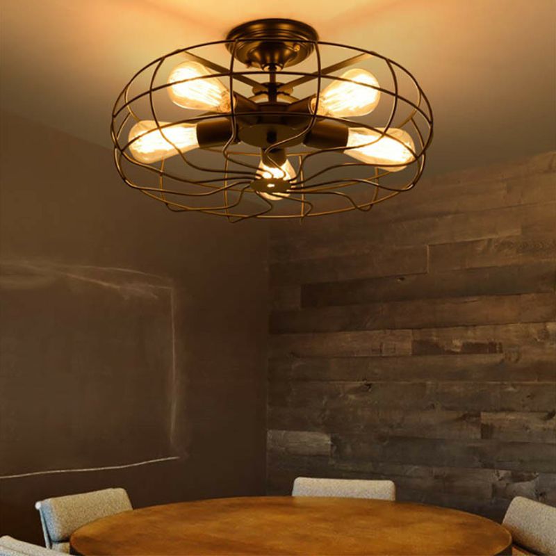 Industrial Style Flush Mount Metal Ceiling Light  in Black for Hallway
