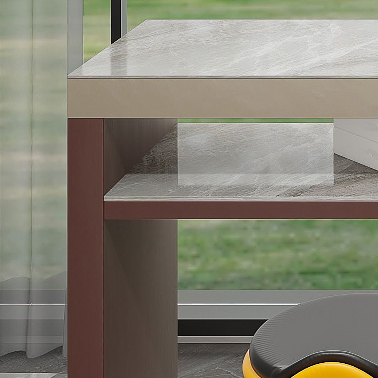 Industrial Rectangle Counter Height Table Stone Top Bar Table with Double Pedestal