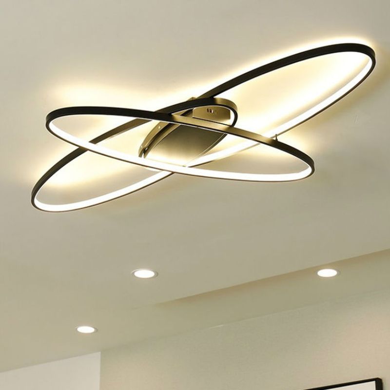 Orbital Boys Bedroom LED Flush Mount Acrylic Modern Ceiling Flushmount Lamp in Warm/White Light, Black/White