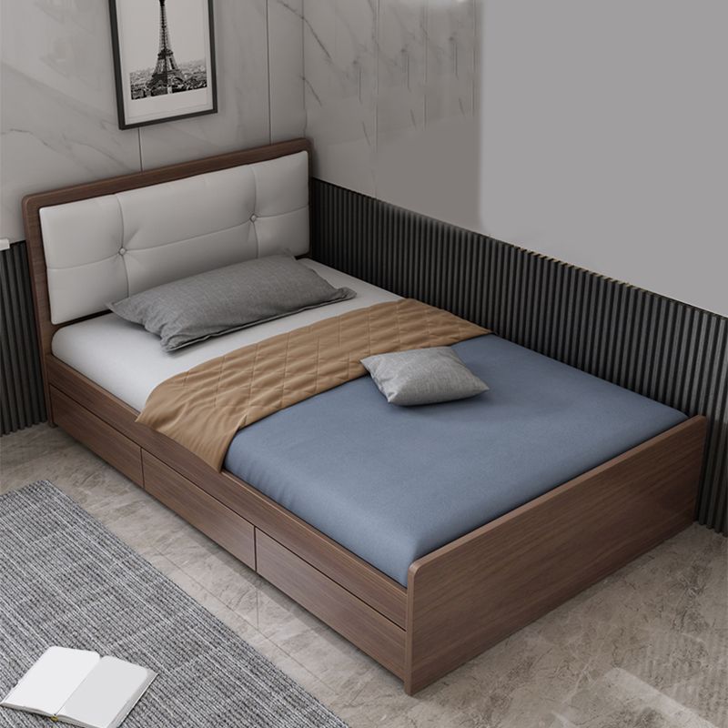 35.43" Scandinavian Panel Bed with Headboard Upholstered Low Profile Bed