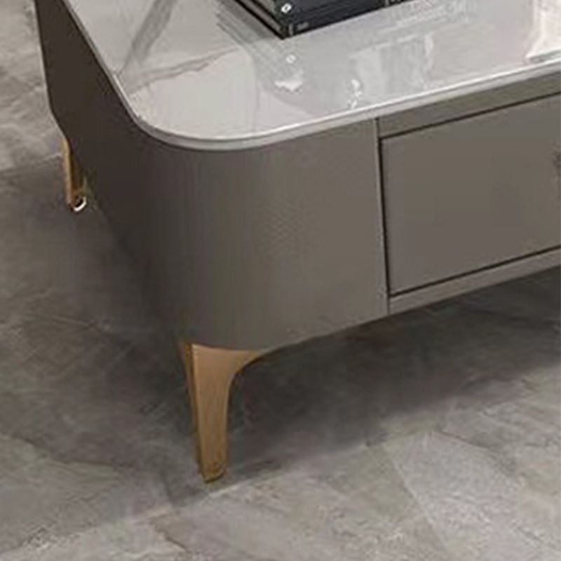 Triangle Slate Coffee Table Glam 4 Legs with 2 Storage Drawers