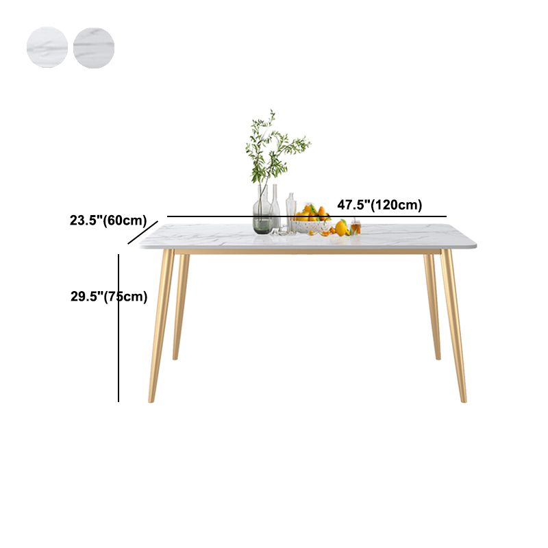Rectangle Golden Base Dining Table Glam Stone 4 Legs Dining Table