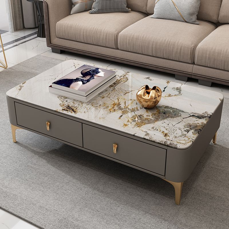 Modern Coffee Table Retangular Slate Cocktail Table with Drawers