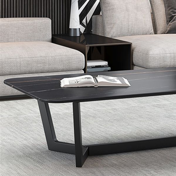 Trestle Coffee Table  Black Coffee Cocktail Table with Slate Top