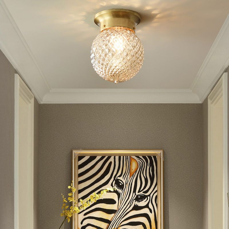 One-Light Antique Ceiling Light Brass Metal Ceiling Mounted Fixture