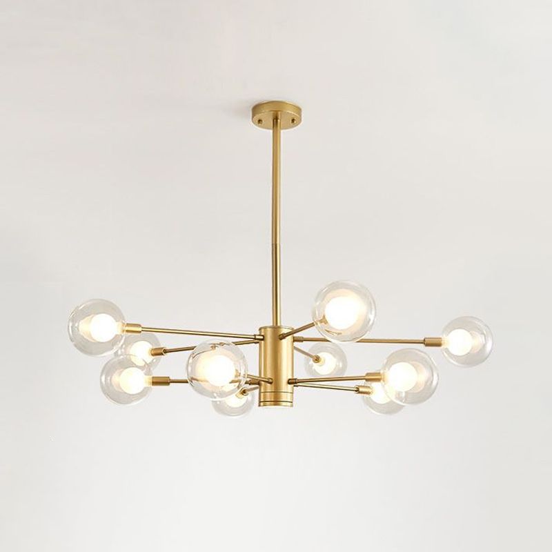 Lampadario a globo di vetro trasparente con design radiale modernista 10/12/16 luci appesi lampada in oro