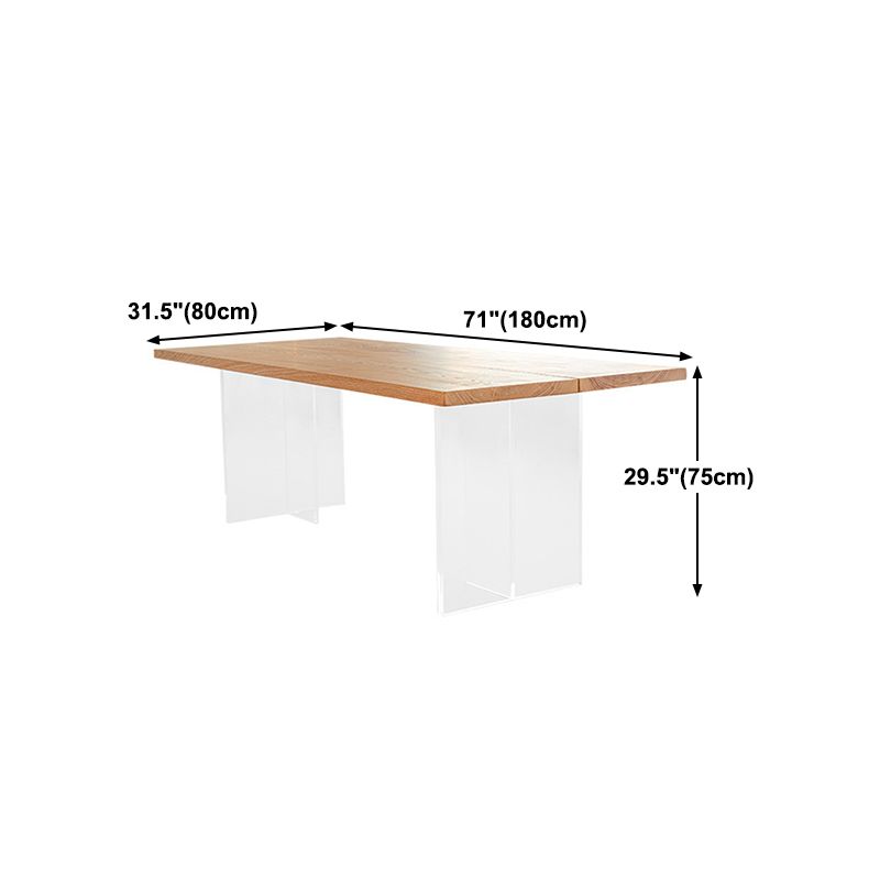 Natural Solid Wood Dining Table Modern Restaurant Furniture with Acrylic Double Pedestal