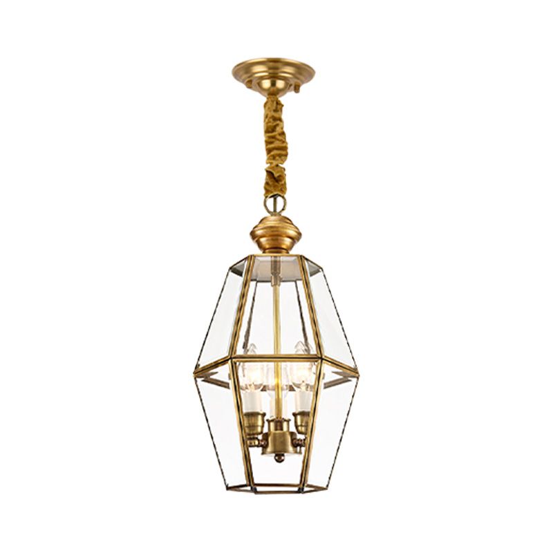Traditional Lantern Hanging Pendant 3 Heads Clear Glass Chandelier Lighting Fixture for Living Room