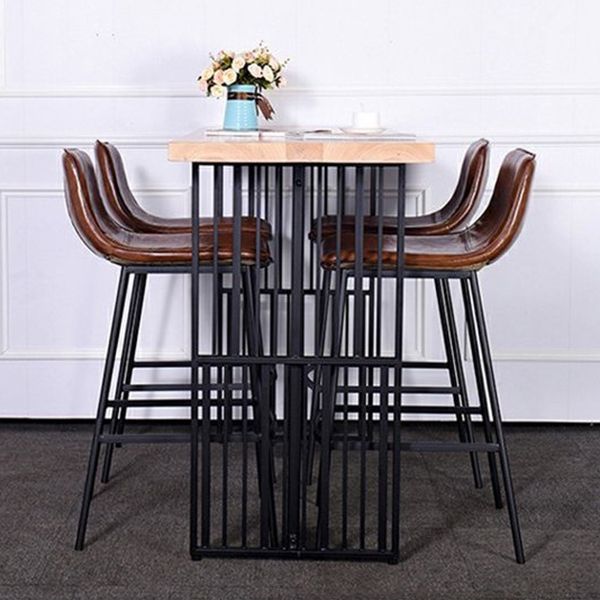 Natural Finish Pine Wood Top Bistro Table with Metal Double Pedestal