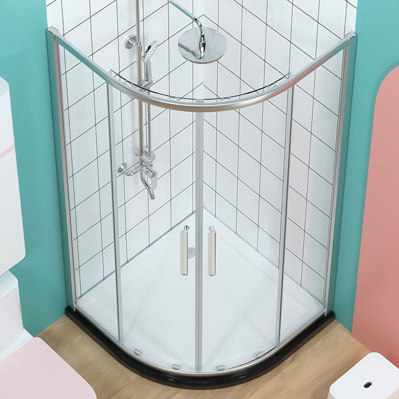 Silver and Black Shower Enclosure Clear Tempered Glass Shower Stall