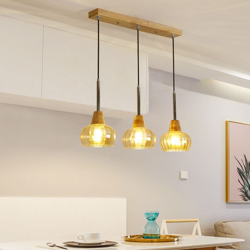 Geometrisches Glas hängend hängendes Holz zeitgenössischer Stil Anhänger Licht für Küche