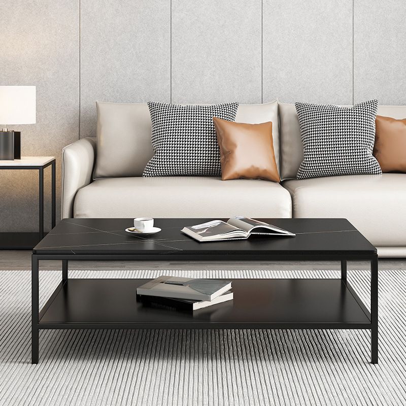 Rectangular Slate 4 Legs Coffee Cocktail Table with Storage Shelf