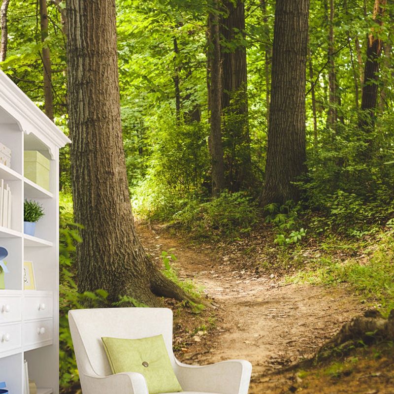 Full Size Jungle Mural Wallpaper in Green Non-Woven Fabric Wall Art for Coffee Shop, Made to Measure