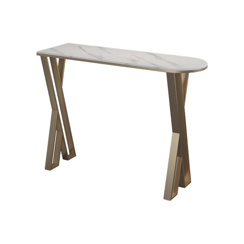 Mesa de barra de pub Glam Stone Mesa de comedor de barra de hierro de oro interior con pedestal doble