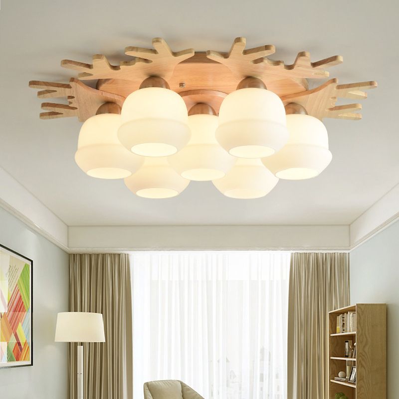 Antler Shape Flush Light Modern Style Glass 1/3/5/7 Lights Flush Ceiling Light in White