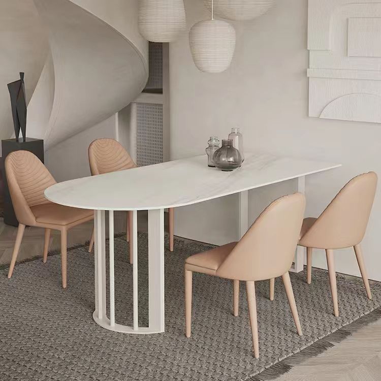 Modern Stone Top Oval Dinette Table Metal Base Dining Table in White
