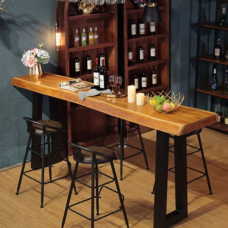 Pine Wood Bar Dining Table Industrial Bar Dining Table with Black Sled Base