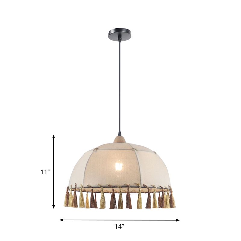 14"/18" Wide 1-Head Pendulum Light Vintage Style Domed Fabric Suspension Light in Flaxen