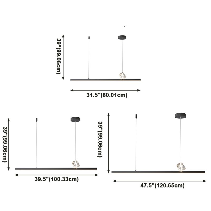 Linear Island Lighting Modern Metal 2 Light Island Chandelier with Crystal