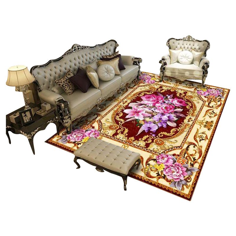 Funky Floral Print Rug Marble Effect Carpet Polyester Anti-Slip Backing Carpet for Living Room
