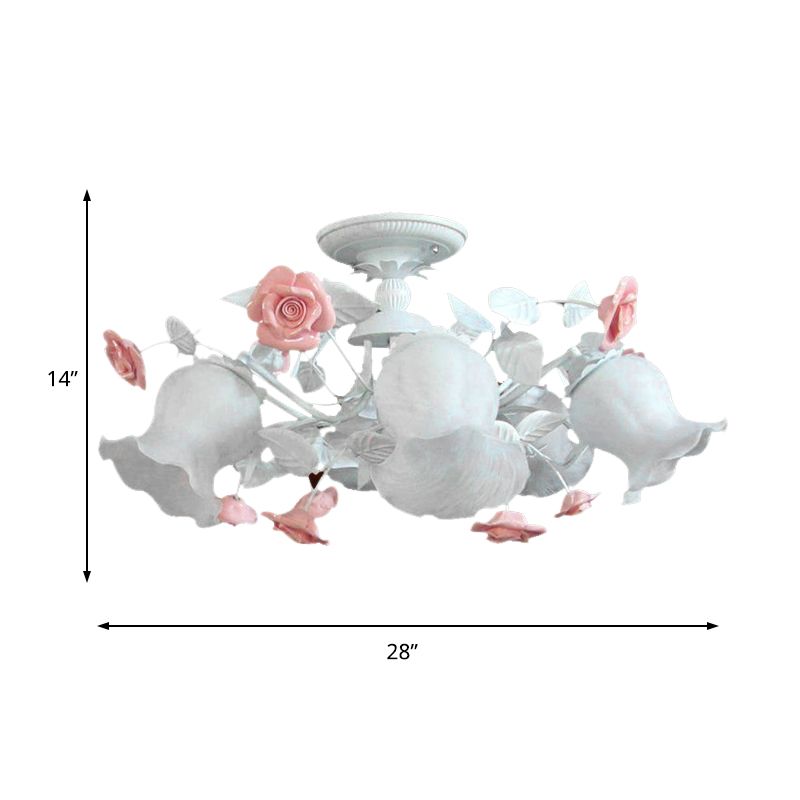 6 Köpfe halb Flush Light Korean Garten Blüte weißes Glas Flush -Halterung Beleuchtung