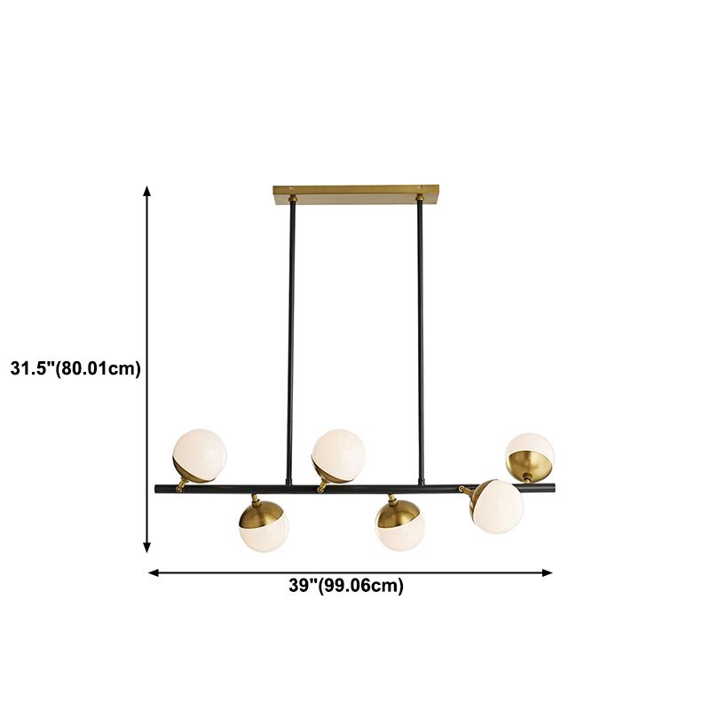 Modern 6 Lights Island Lighting Black Brass Globe Glass Pendant Light