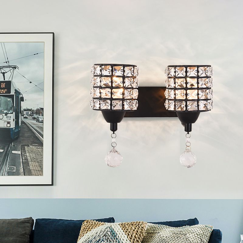 Applexion noire à 2 lumière post moderne Prismatic Optical Crystal Cylinder Wall Mount Lightture