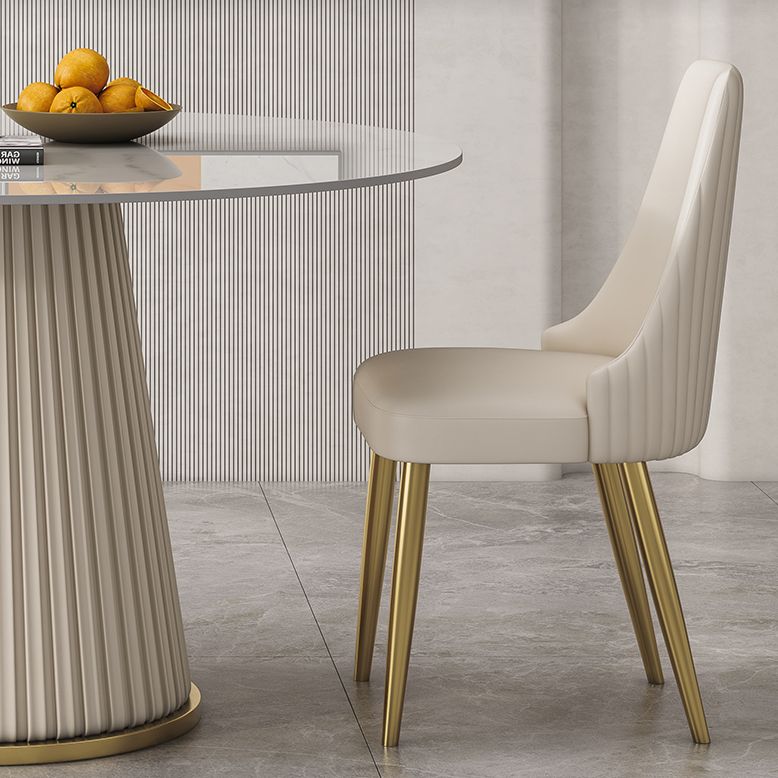 Traditional Luxury Dining Table Round White Sintered Stone Table with Pedestal Base