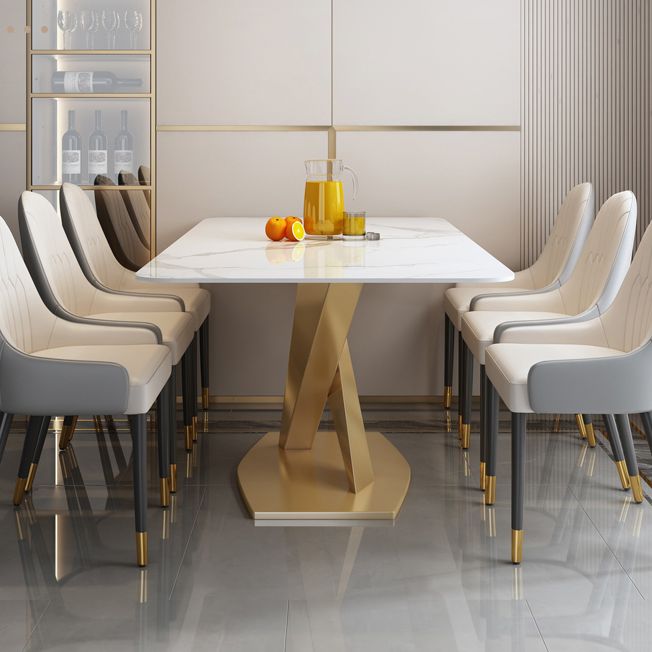 Sintered Stone Top Rectangle Table for Restaurant Luxury Dining Table with Gold Pedestal