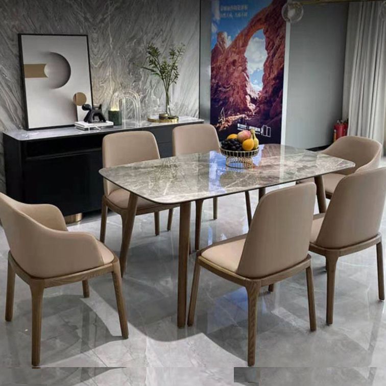 Gray Stone Top Table with Ash Wood Frame Modern Dining Table for Home