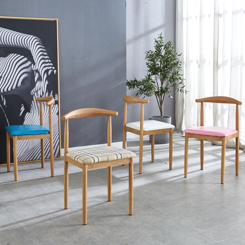 Contemporary Style Metal Kitchen Chairs Set Open Back Side PU Leather Chair