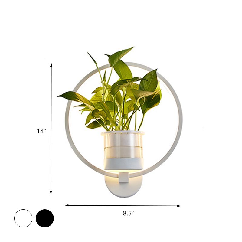 Round/Oval Bedroom Wall Lighting Industrial Metal 1 Bulb Black/White LED Wall Lamp Sconce in Warm/White/3 Color Light