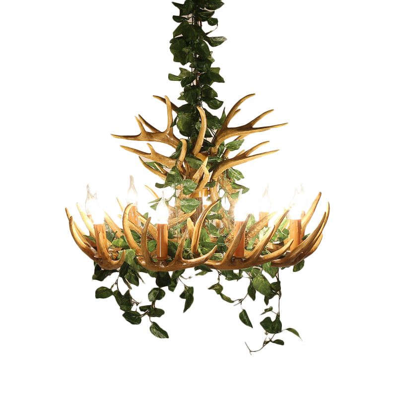 Candle Living Room Hanging Lamp Rustic Resin 4/6/12 Bulbs Pink/Green Chandelier Pendant Light