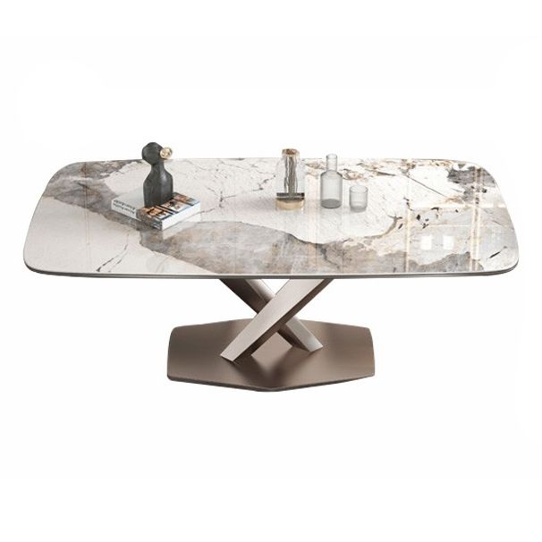 Mesa de comedor rectangular de lujo tradicional mesa de piedra sinterizada blanca con base de pedestal