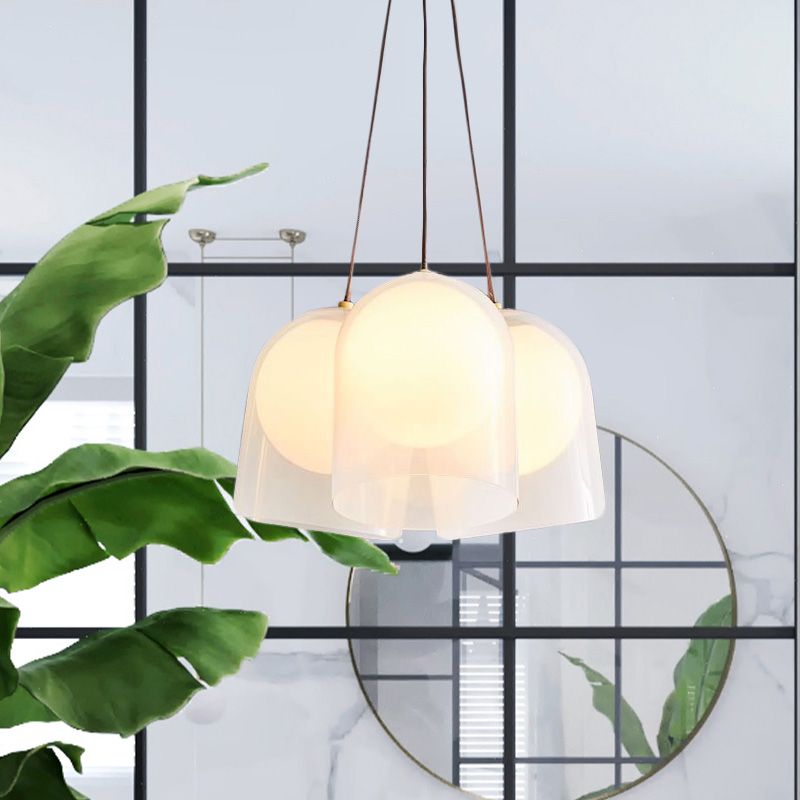 Bell Multi Pendant Light Modern White Glass 3 Lights Living Room Hanging Ceiling Lamp in Gold