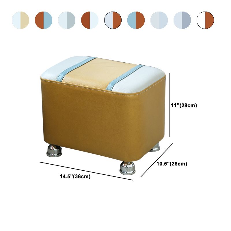 Contemporary Standard Faux Leather Upholstered Patchwork Rectangle Ottoman Indoor