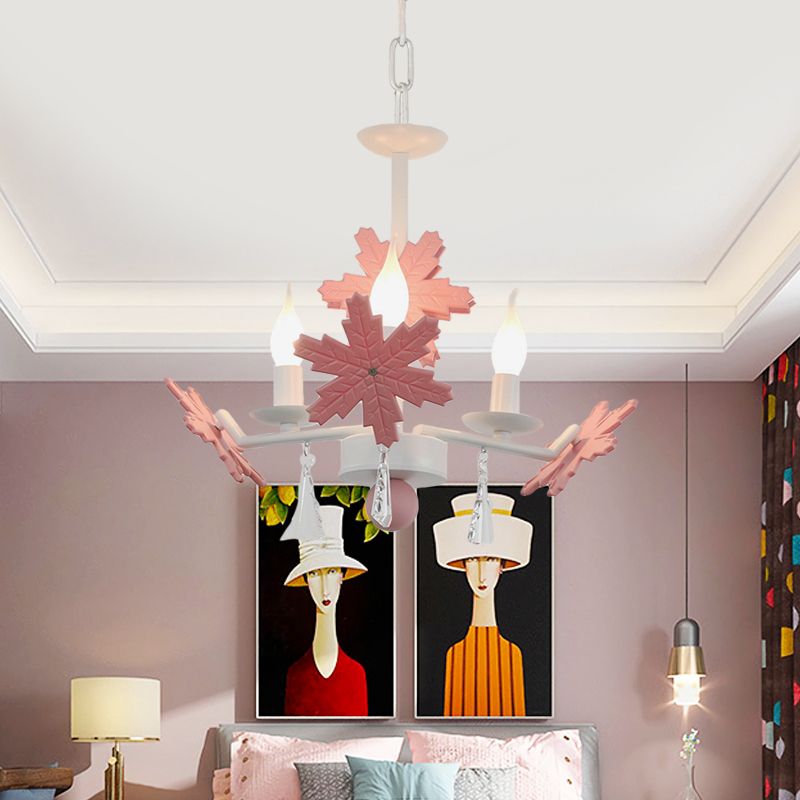 Kaarsenkroonluchter licht kinderen helder glas 3/6 lichten grijs/witte hanglamp met K9 Crystal en Snowflake Deco