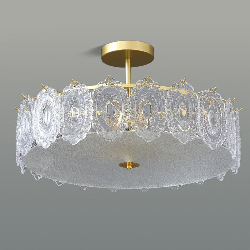 Modern Metal Flush Mount Circle Shape Ceiling Light with Glass Shade for Living Room