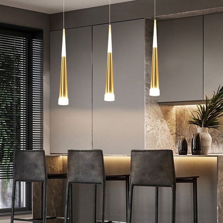 Lámpara colgante de led cónico dorado de aluminio + acrílico simplicidad moderna luz colgante para dormitorio