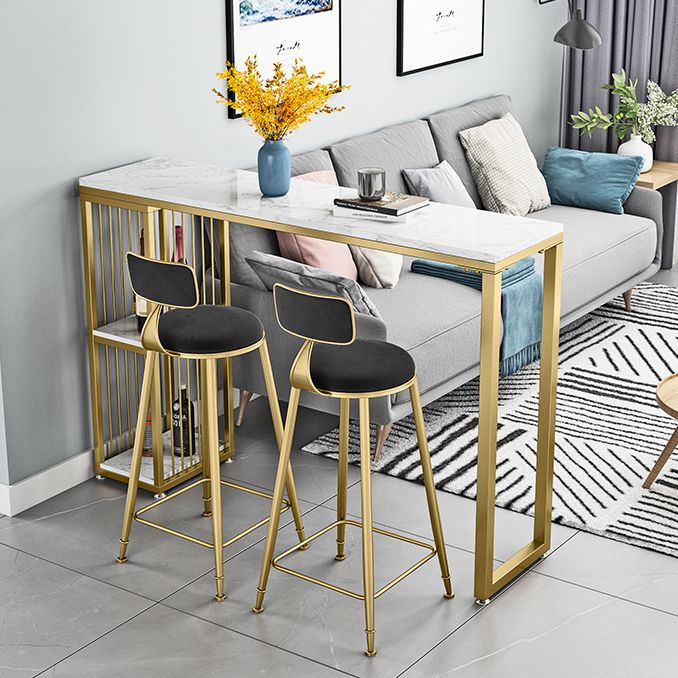 Living Room Bar Stool Table with Storage Glam Stone White Top Bistro Bar Table
