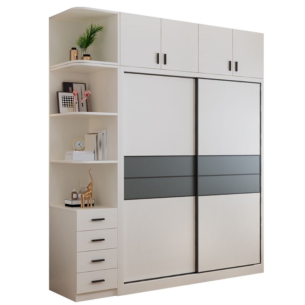 Contemporary Style Wardrobe White Colour Wooden Bedroom Wardrobe Closet