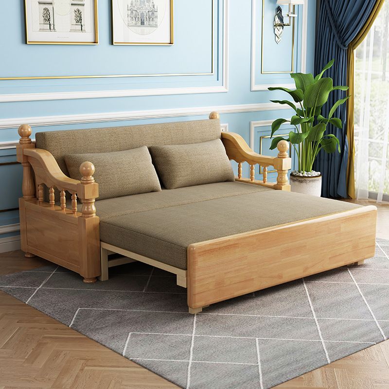 Contemporary Solid Wood Fabric No Theme Rubberwood Upholstered Bed