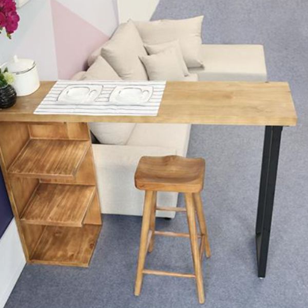 Solid Wood Cocktail Bar Table Industrial Bistro Bar Table with Storage