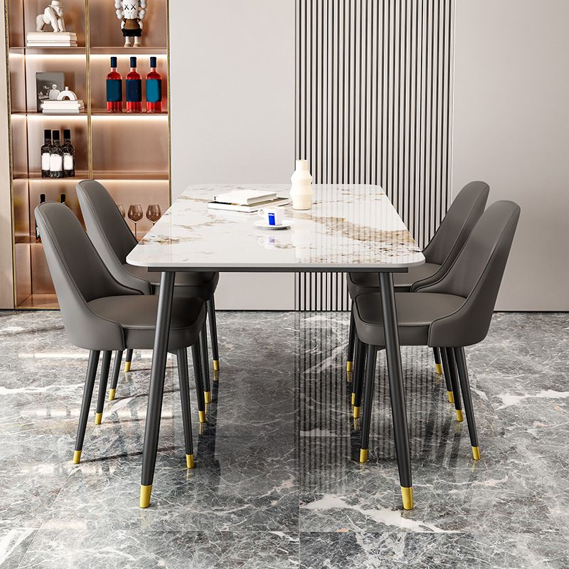 Nordic Dining Furniture Set 1/2/5/7 Pieces Rectangle Sintered Stone Table Armless Chairs