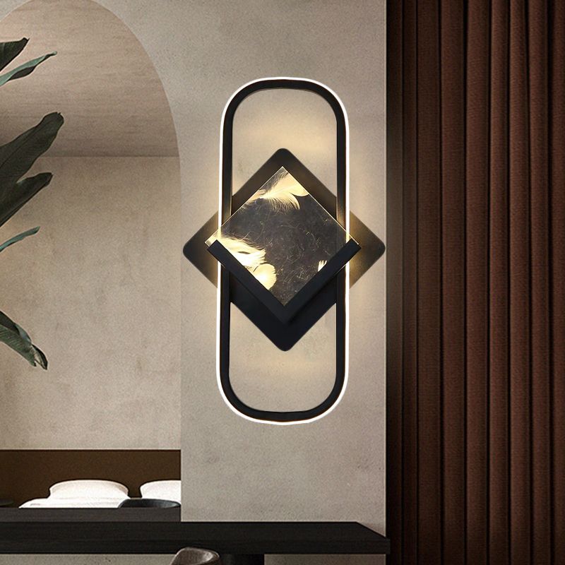 Black Square and Rectangle Wall Mount Lamp Modernist LED Acrylic Wall Light Fixture in White/Warm Light